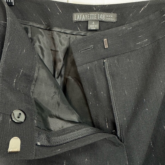 Lafayette 148 Size 4 Wool Silk Pant Suit Black White Career Jacket 2 Piece - Picture 11 of 12